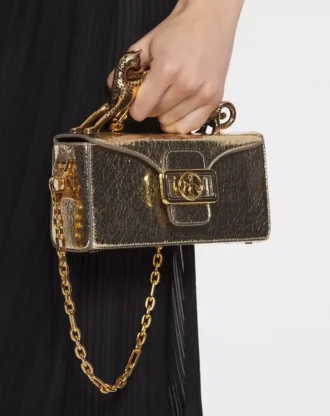 Bolso Nano Pencil Cat en piel metalizada craquelada