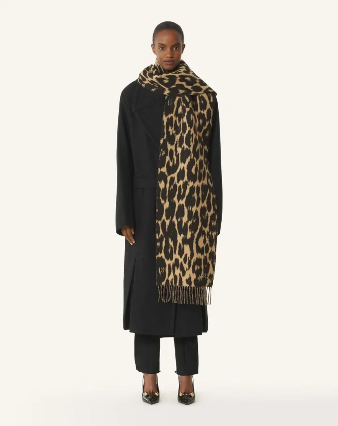 Bufanda de lana con estampado de leopardo Bufanda de lana con estampado de leopardo
