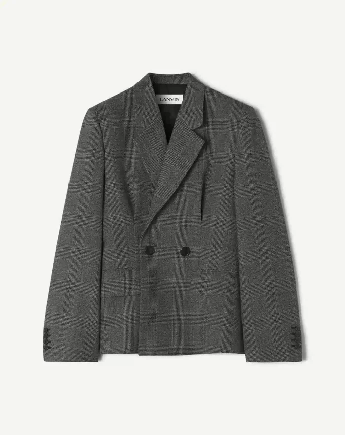 Chaqueta entallada de doble botonadura en lana Príncipe de Gales Chaqueta entallada de doble botonadura en lana Príncipe de Gales