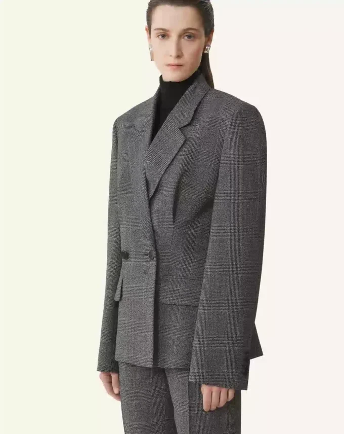 Chaqueta entallada de doble botonadura en lana Príncipe de Gales Chaqueta entallada de doble botonadura en lana Príncipe de Gales