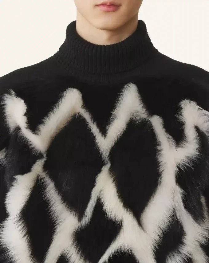 Jersey de cuello alto con intarsia de lana y cuero Jersey de cuello alto con intarsia de lana y cuero