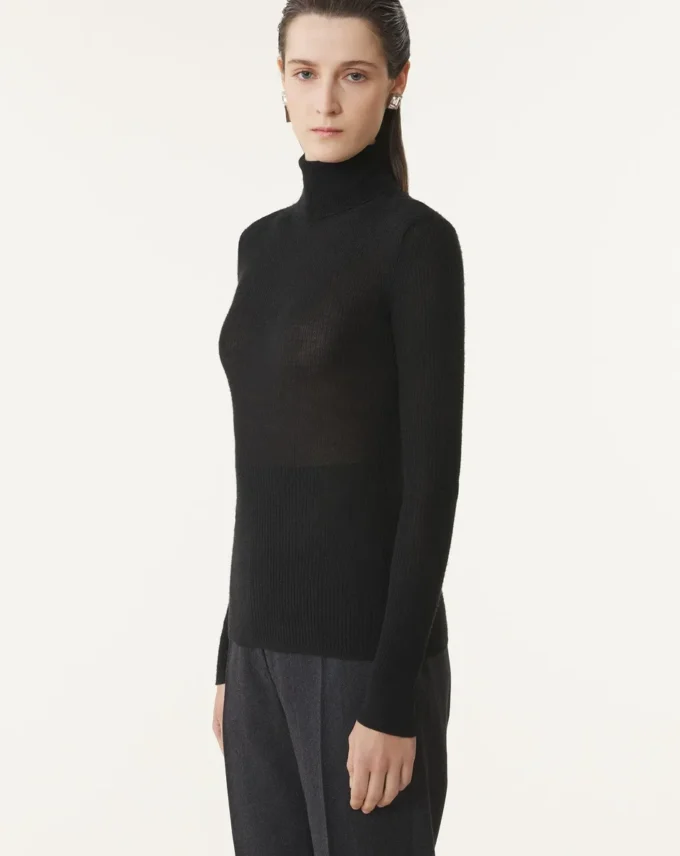 Jersey de cuello alto de lana merina y seda