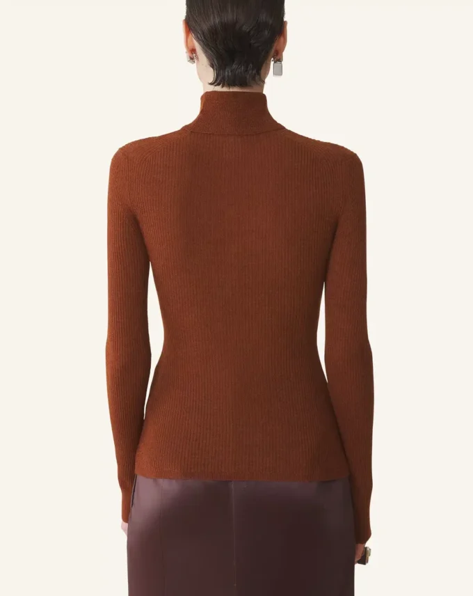 Jersey de cuello alto de lana merina y seda