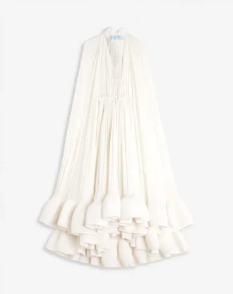 Vestido largo con volantes de charmeuse
