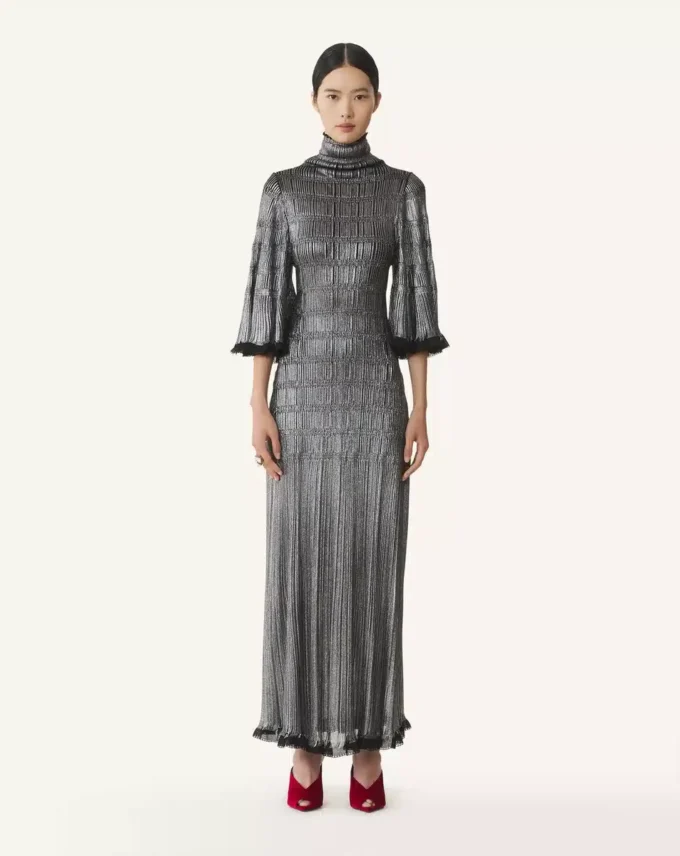 Vestido midi en viscosa metalizada Vestido midi en viscosa metalizada