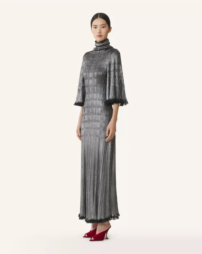 Vestido midi en viscosa metalizada Vestido midi en viscosa metalizada