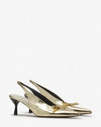 Zapatos de salón con lazo Lanvin en piel metalizada craquelada Zapatos de salón con lazo Lanvin en piel metalizada craquelada