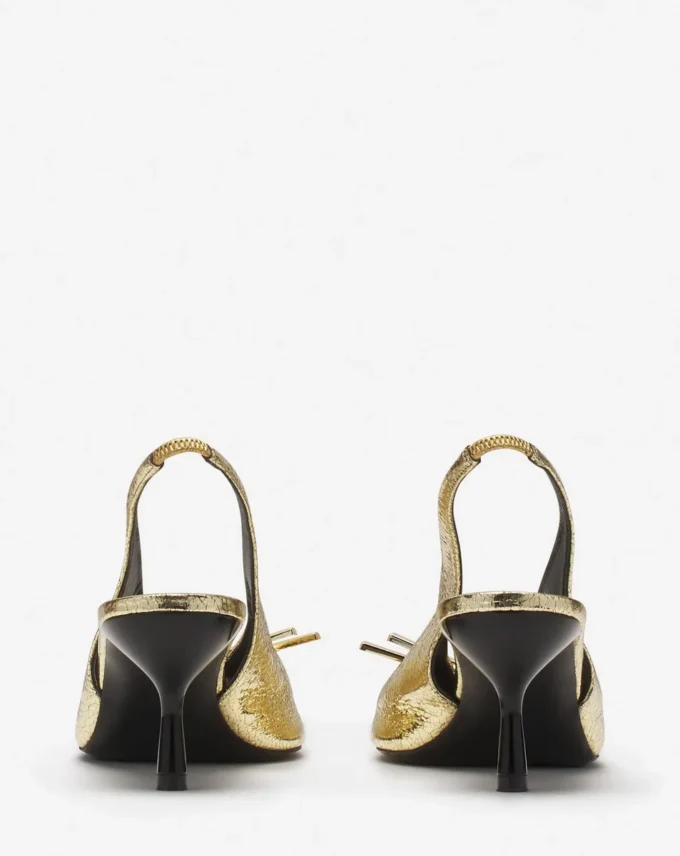 Zapatos de salón con lazo Lanvin en piel metalizada craquelada Zapatos de salón con lazo Lanvin en piel metalizada craquelada